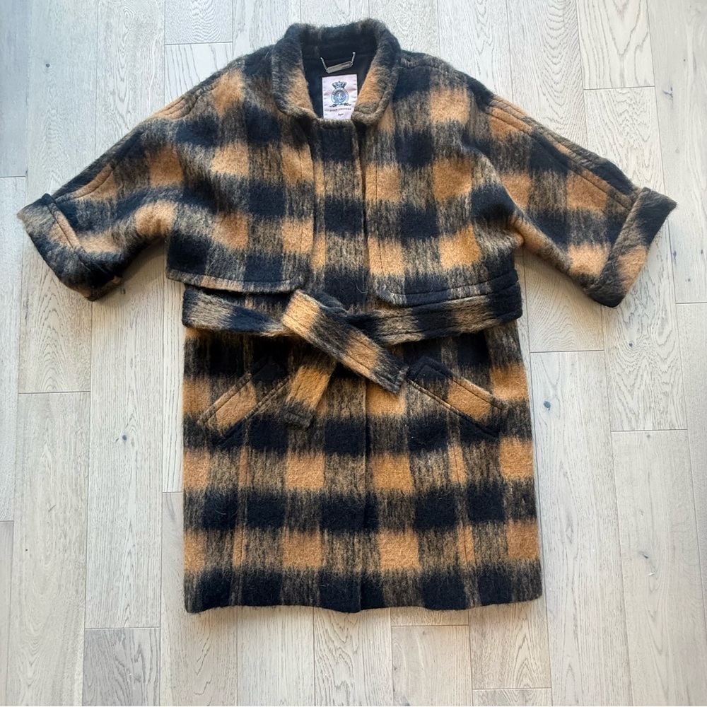 NWOT Juicy Couture Black and Tan Plaid Coat
